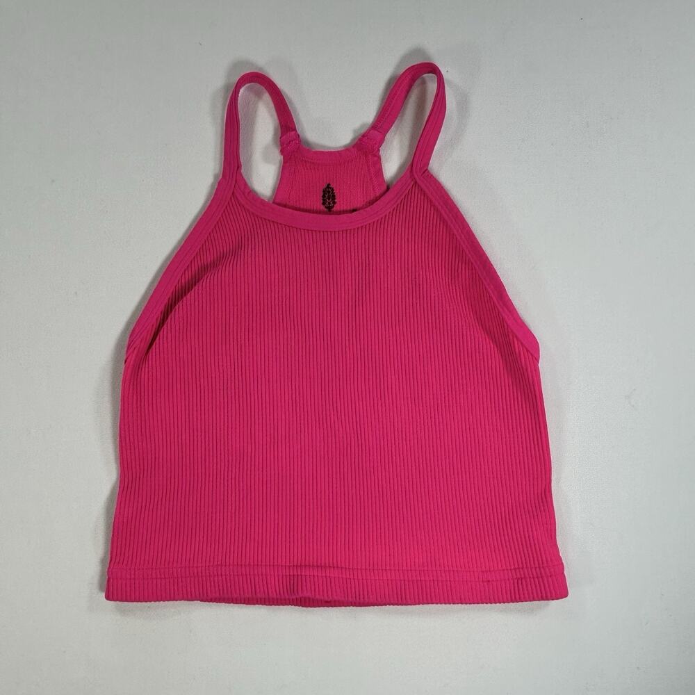 Free People FP Movement Happiness Runs Ribbed Crop Tank XS/S Hot Pink